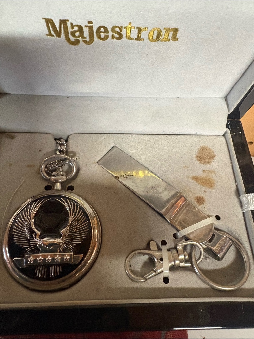 Silver Eagle Pocket Watch Keychain Set - Silver